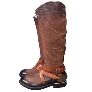 A. S. 98 Airstep Women US 7.5 Leather Knee High Brown Biker Boho Boots Western